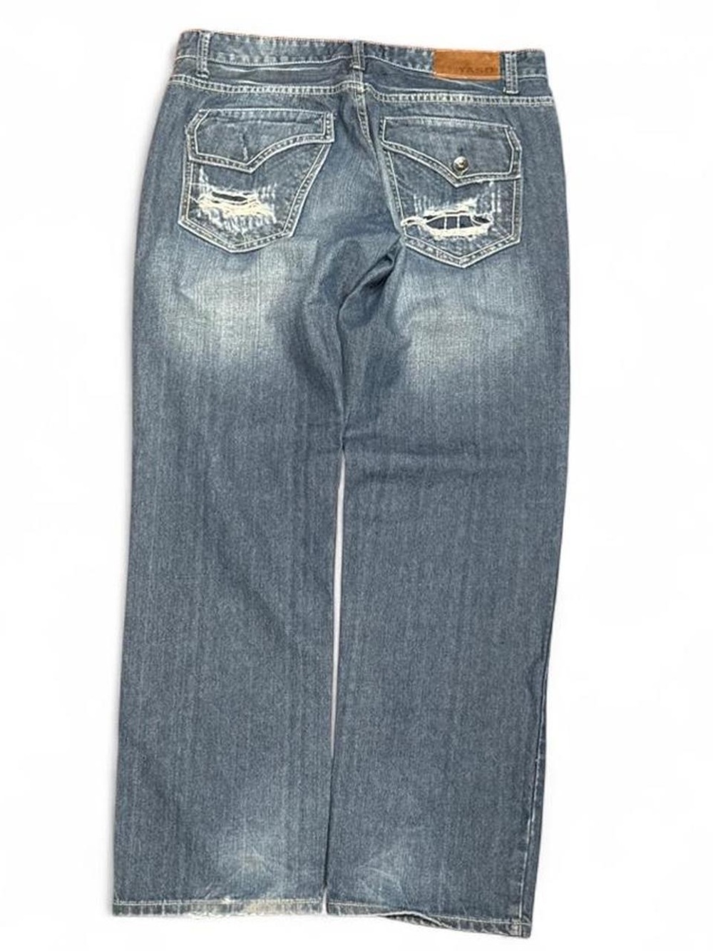 Y2K Yuso Distressed Embroidered Faded Bootcut Flared Jeans